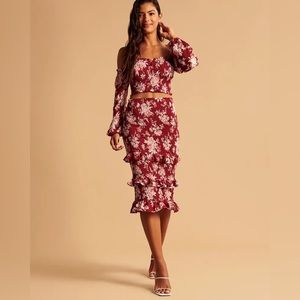 Abercrombie & Fitch smocked midi skirt petite red floral